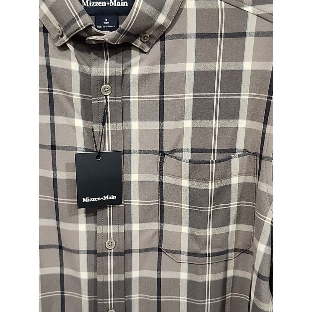 NWT Mizzen and Main Button Down Shirt Mens S, Trim Plaid‎ Pocket GRAY MSRP $148 - Picture 3 of 9